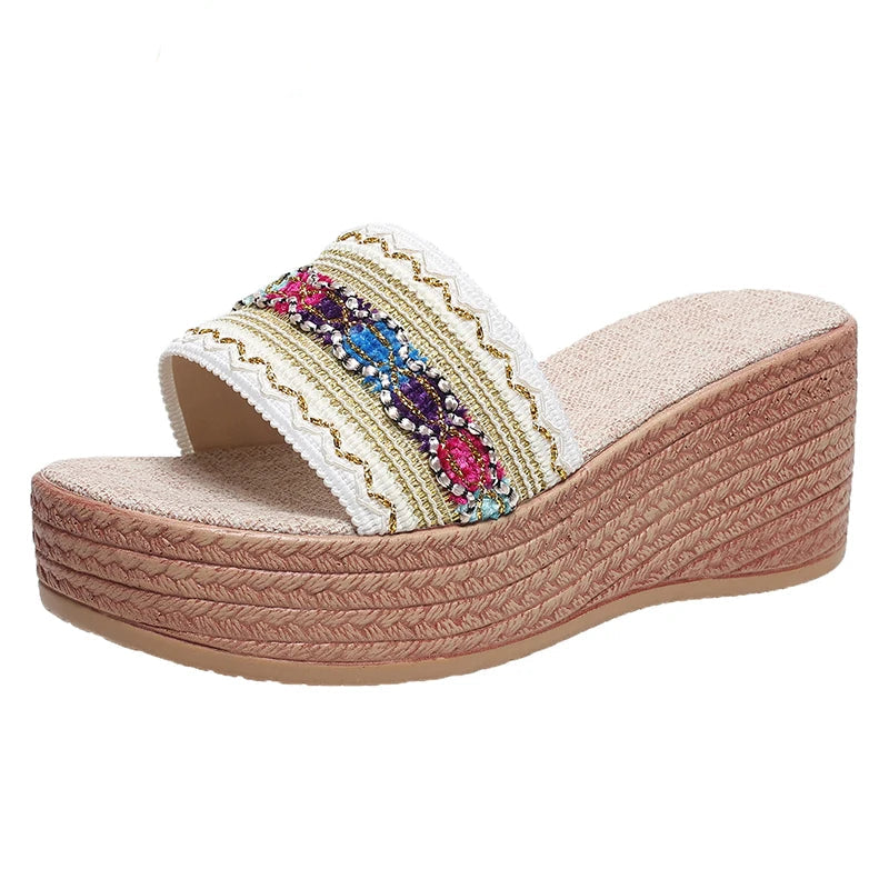 STRIPED WEDGE HEEL SANDALS