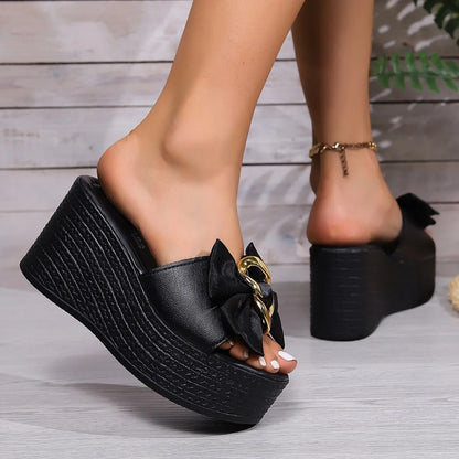 BOW WEDGE HEEL SANDALS