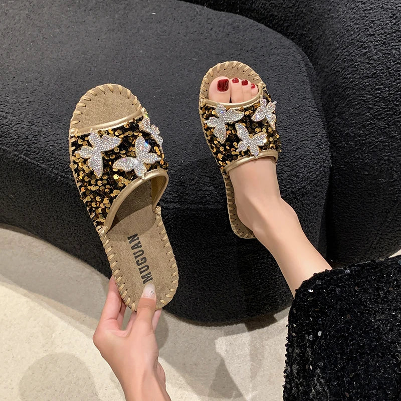 SEQUIN BUTTERFLY LUX SANDALS