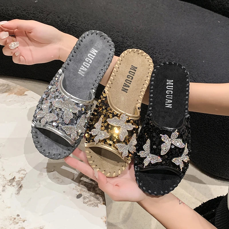 SEQUIN BUTTERFLY LUX SANDALS