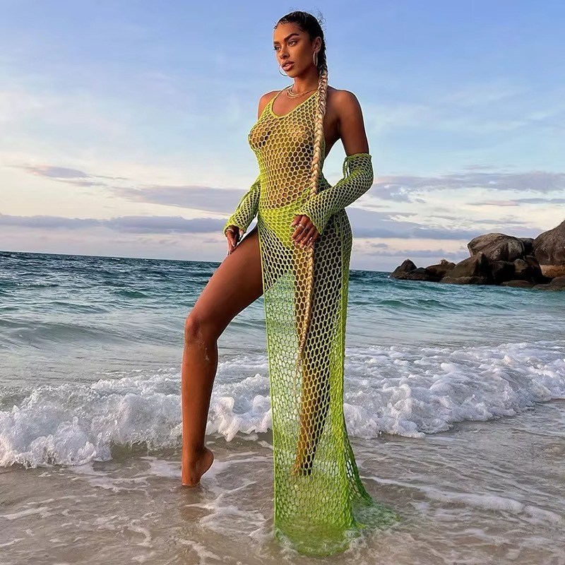 MESH SIDE-SPLIT COVER UP