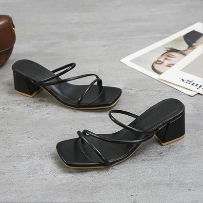SQUARE TOE STRAP LOW HEEL
